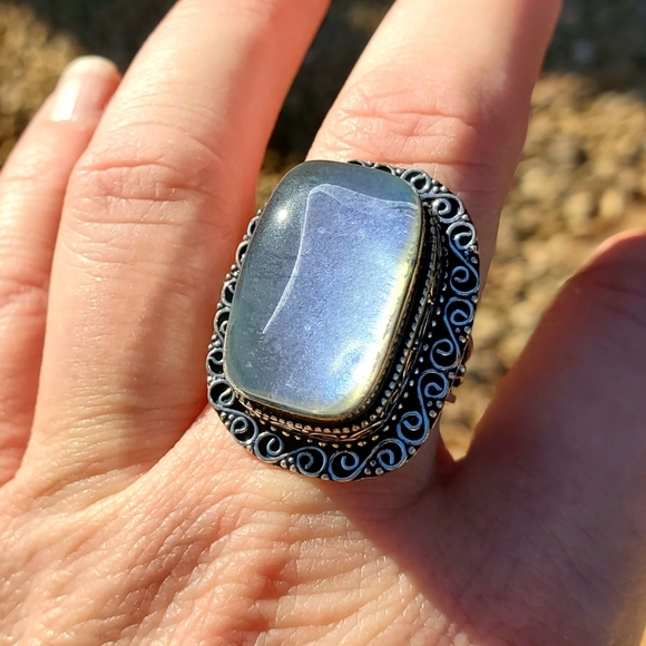 New Rainbow Dichroic Glass 925 Silver Statement Ring. - Picture 9 of 15